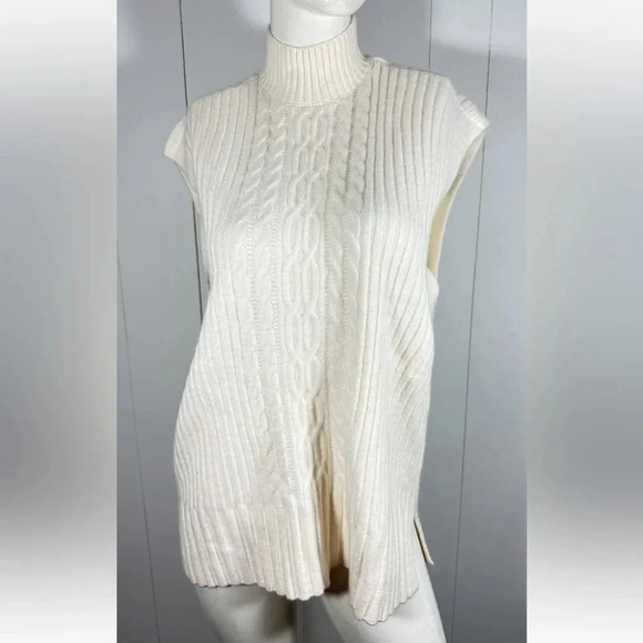 Ann Taylor Loft Ivory Sleeveless Sweater Tank Top Wool Blend Sz M - Picture 1 of 5